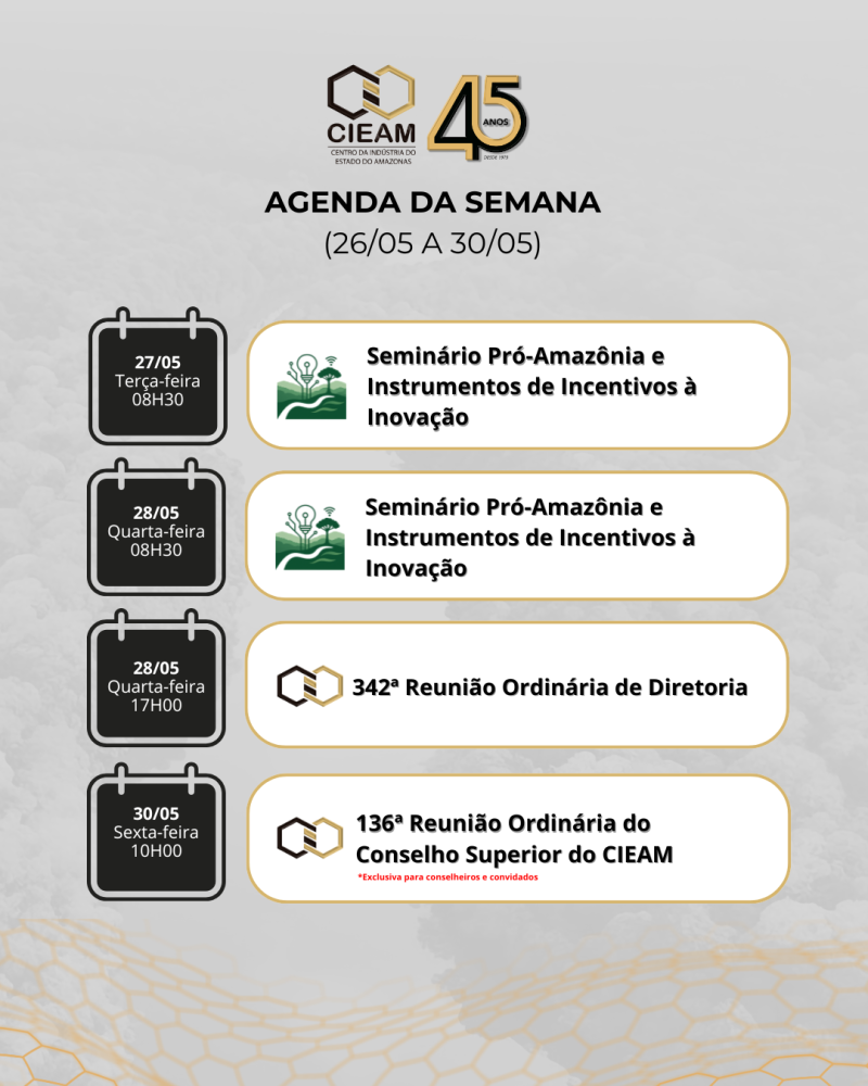 AGENDA CIEAM DE EVENTOS - SEMANA DE 26/05 a 30/05